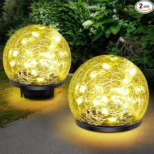 2 Pack 60 LED Solar Garden Lights Outdoor Decoration, Cracked Glass Solar Globe by Keevvon