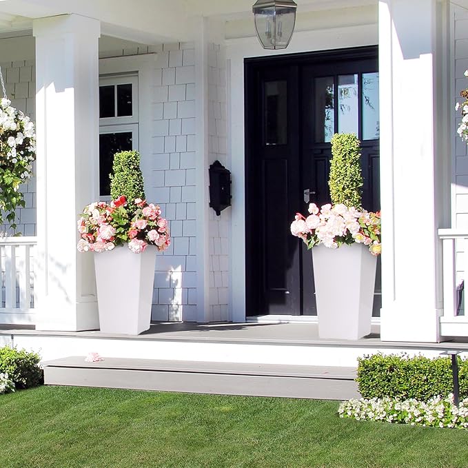 Garvee 22.5" Tall Planters Set of 2, Outdoor＆Indoor Black Planter Pots - Image 4