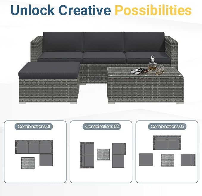 Wisteria Lane 5 Piece Outdoor Patio Furniture Set, All Weather Wicker Rattan - Image 5