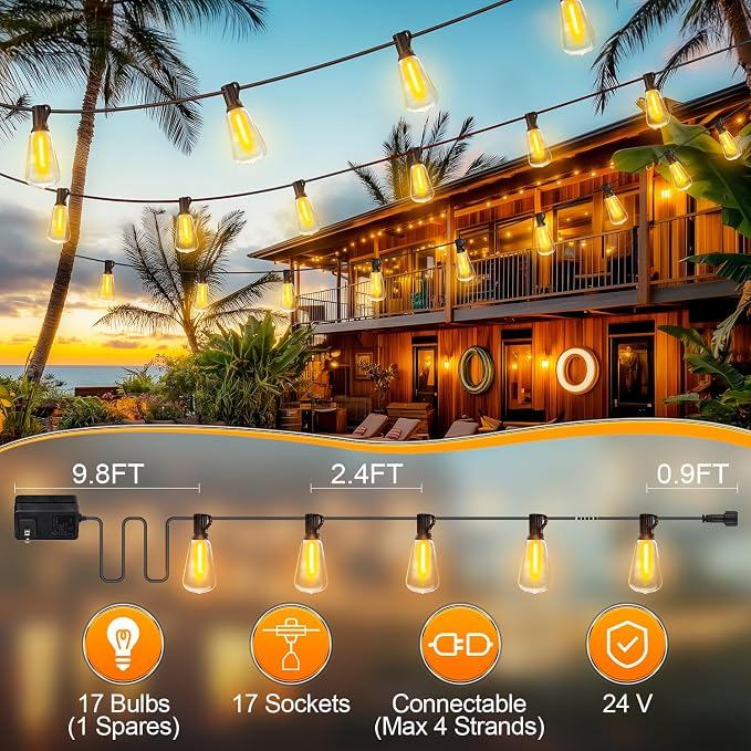 Outdoor String Led Patio Lights - 50Ft 15M Outside Waterproof Light - Image 7