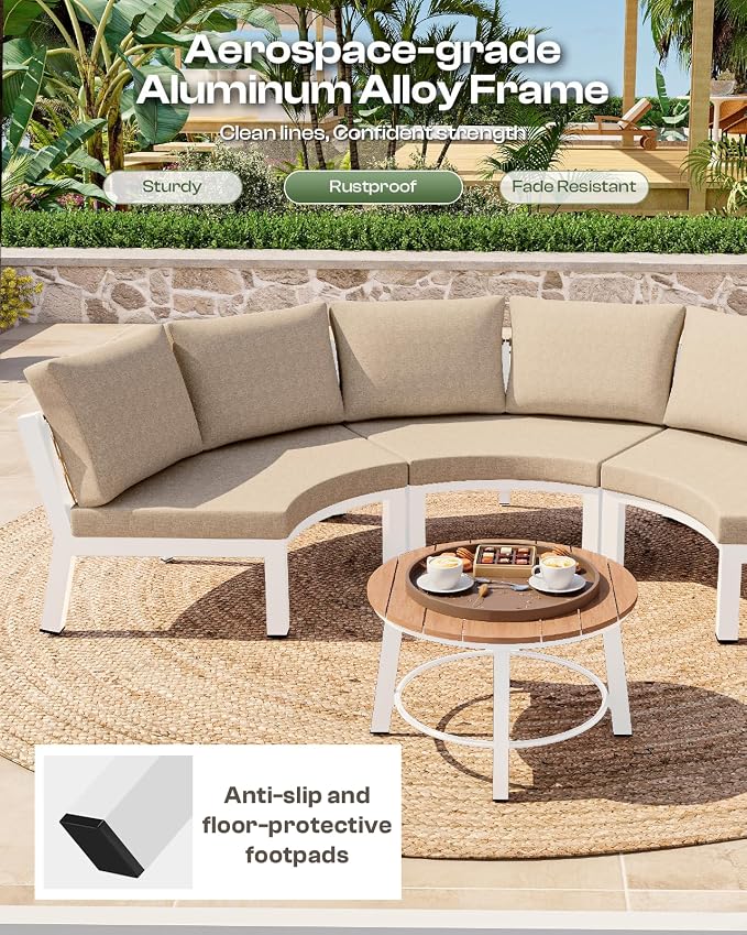 Outdoor Patio Sectional Modular Sofa, Aluminum 1 Piece Curved Patio Couch - Image 7