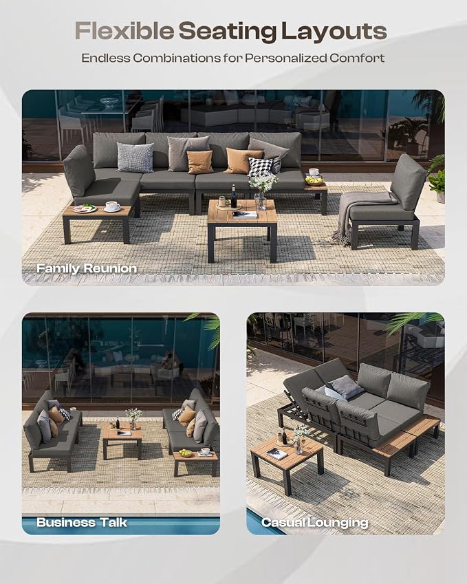 Aluminum Outdoor Patio Furniture Set, 4 Seats Modular Patio Sectional Sofa Set - Image 3