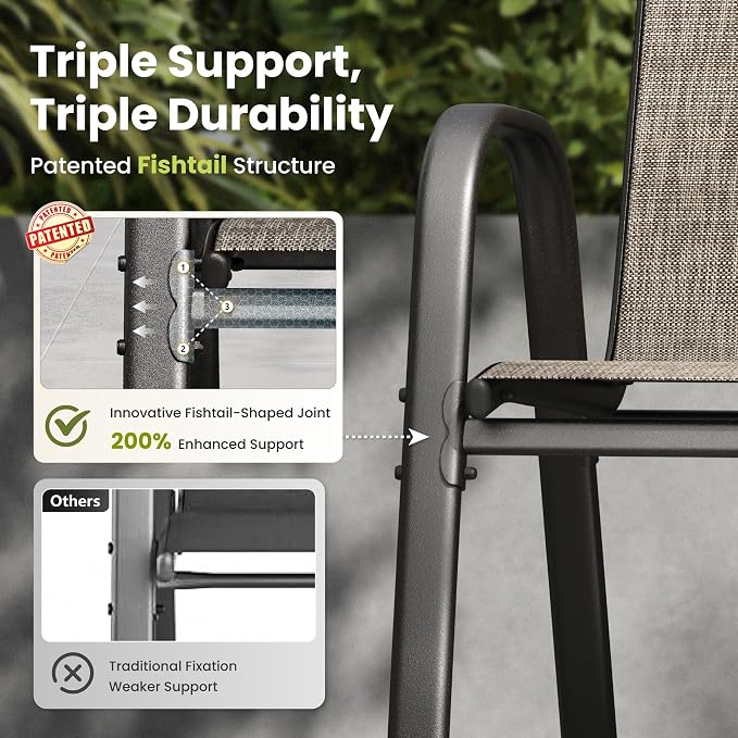 PHI VILLA Patio Chairs Set of 2, Outdoor Stackable Dining Chairs - Image 6