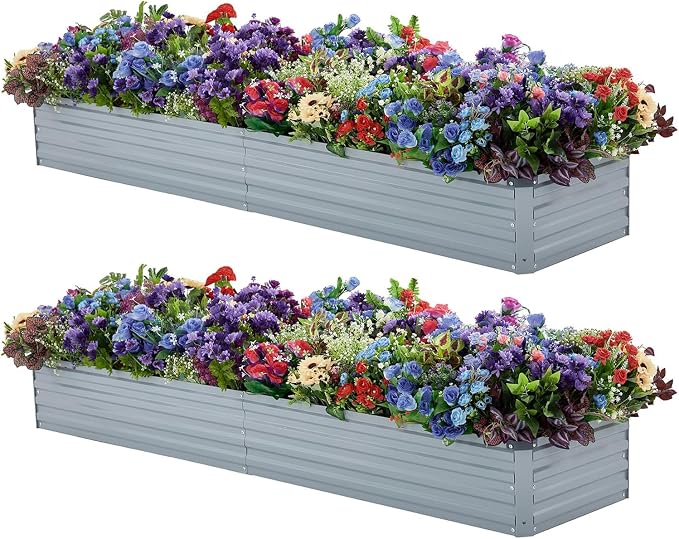2 Pack 8x2x1FT Galvanized Raised Garden Beds Kit Outdoor Metal Gardening by Meberam