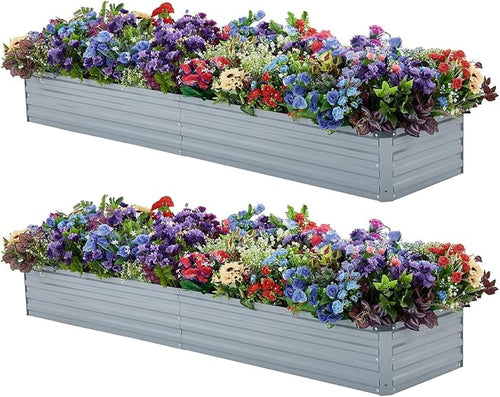2 Pack 8x2x1FT Galvanized Raised Garden Beds Kit Outdoor Metal Gardening by Meberam