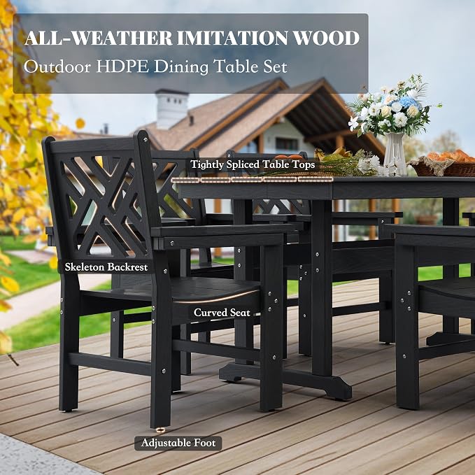 HDPE Outdoor Dining Set, 6-Piece Outdoor Table and Chairs Include 4 Dining - Image 3