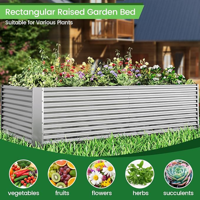 FRIZIONE 2pcs Tall 8x3ft Galvanized Raised Garden Bed Outdoor, Above Ground - Image 4