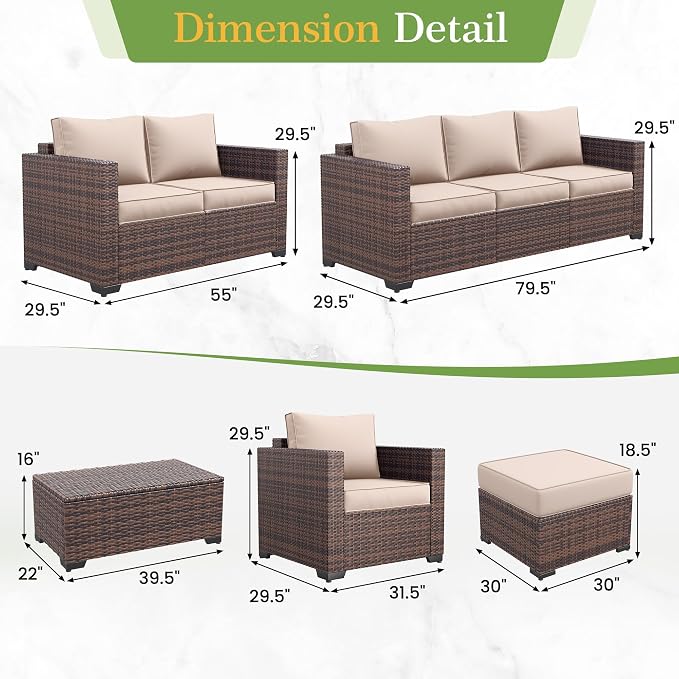 Amopatio Wicker Outdoor Sofa Single Armrest Chair 2 Pack, High Back Waterproof - Image 2