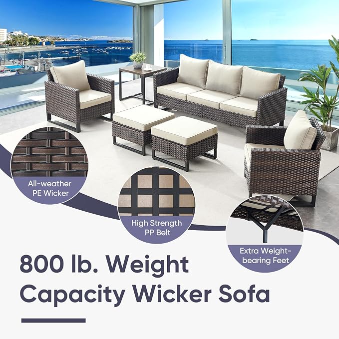Belord 6 Piece Outdoor Furniture Patio Wicker Sofa Set, Oversize Outdoor Dining - Image 5