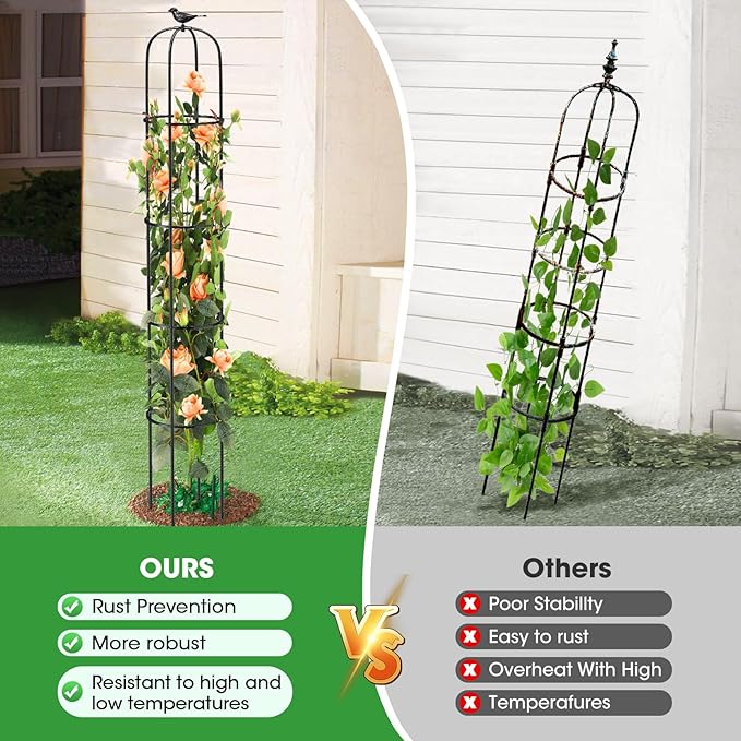 Tower Obelisk Garden Trellis for Climbing Plant，6.3FT/75.6" Rustproof Metal - Image 5