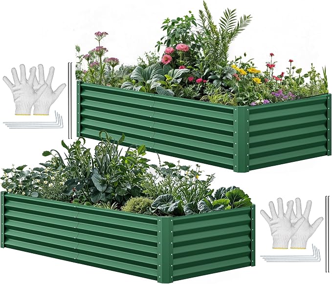 YITAHOME 72x36x18 in 2pcs Galvanized Raised Garden Bed Kit, Large Metal Planter by YITAHOME