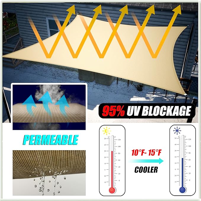 Amgo 16' x 16' x 16' Beige Triangle Sun Shade Sail UPF50+ Canopy Awning AGSLT - Image 4