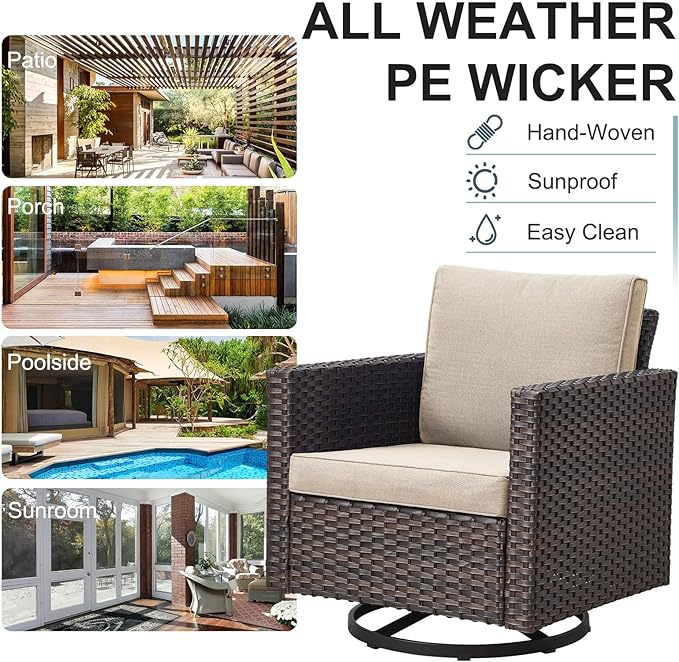 Belord 6 Piece Outdoor Furniture Patio Wicker Sofa Set, Oversize Outdoor Swivel - Image 7