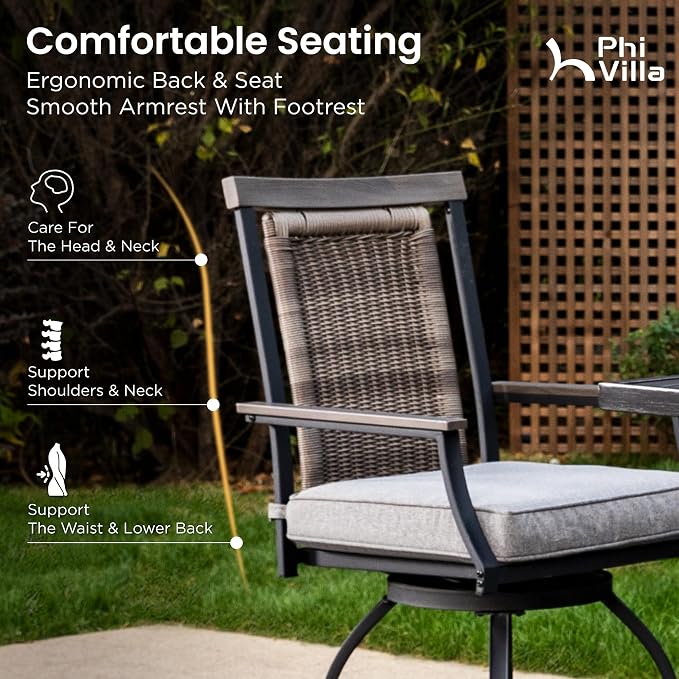 PHI VILLA 5 Piece Outdoor Bar Furniture Set, Counter Height Patio Bar Bistro - Image 2