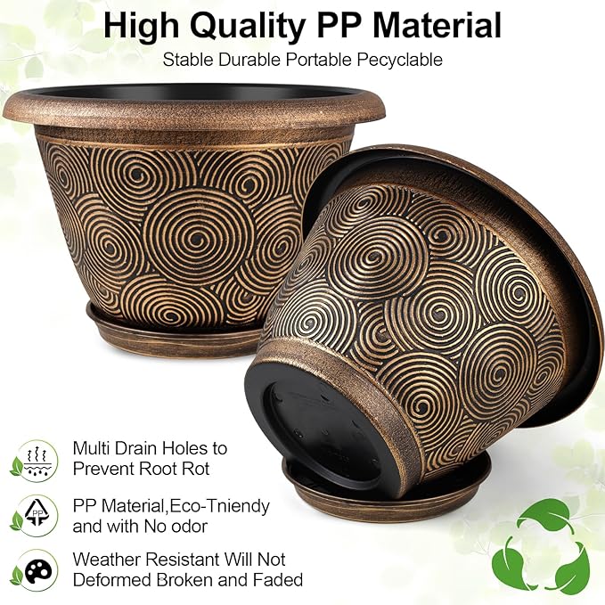 8 Inch Flower Pots Planters for Indoor Outdoor Plants, 4 Pack Plastic Small - Image 4