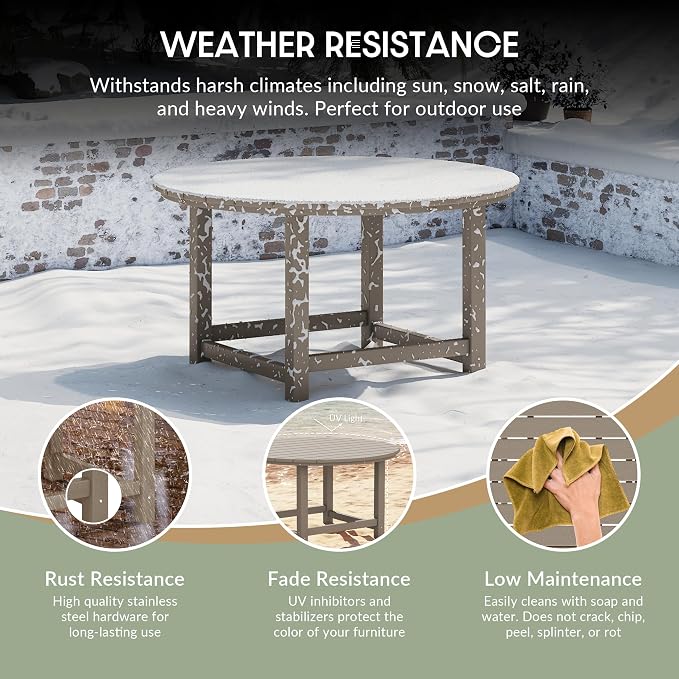 WestinTrends Malibu Low Outdoor HDPE Round Patio Coffee Table, Weathered Wood - Image 4