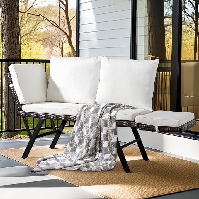 Outvita Outdoor Convertible Couch Sofa Bed, Woven Rattan Patio Furniture Daybed - Image 6