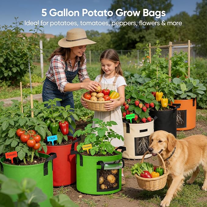 5 Gallon Potato Grow Bags: Set of 5 Colorful Gardening Supplies Fabric Pots - Image 2