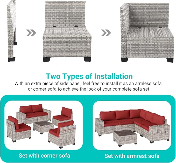 6-Piece Outdoor Patio Furniture Set Wicker Sectional Sofa Set, Patio - Image 3