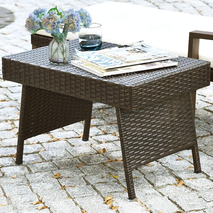 Tangkula Outdoor Folding Wicker Table, Heavy Duty Rattan Foldable Standing - Image 5