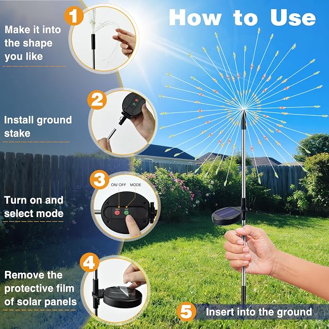 btfarm 1 Pack Solar Garden Lights Outdoor, 8 Modes Firework Lights Solar Powered - Image 8