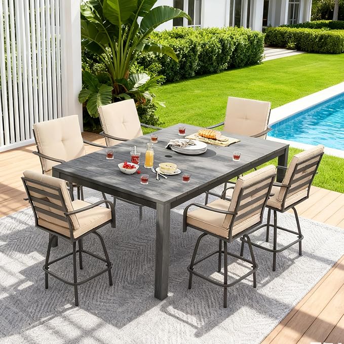 Patio Swivel Bar Stools, Outdoor Bar Height Swivel Chairs Set of 6 - Image 2