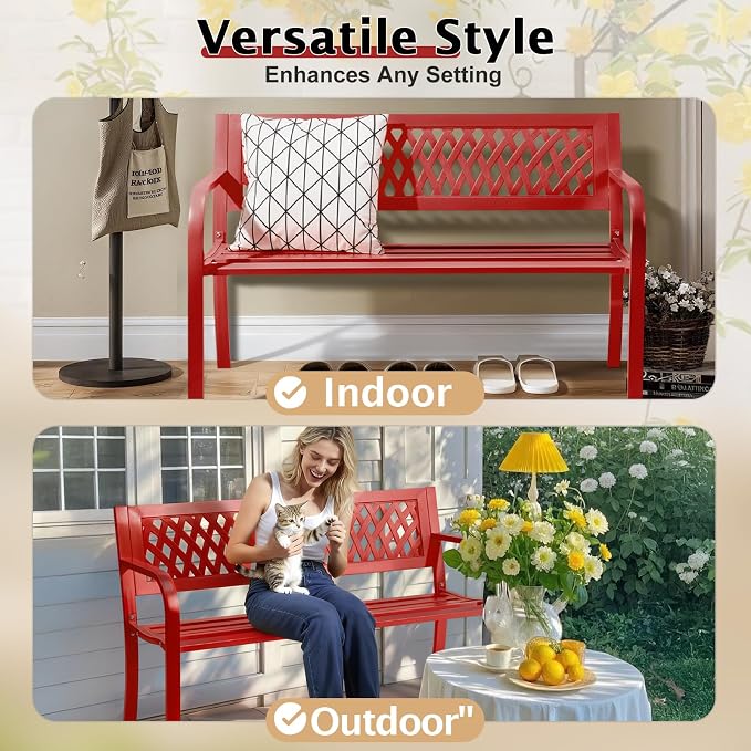 VINGLI 47'' Outdoor Bench, Weather Resistant Garden Patio Bench Powder Coated - Image 8