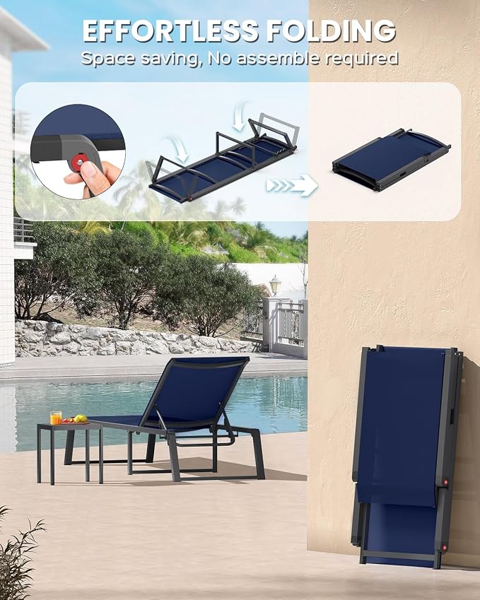 Aluminum Chaise Lounge Outdoor Set of 2, Foldable & Assembly Free Patio Pool - Image 3