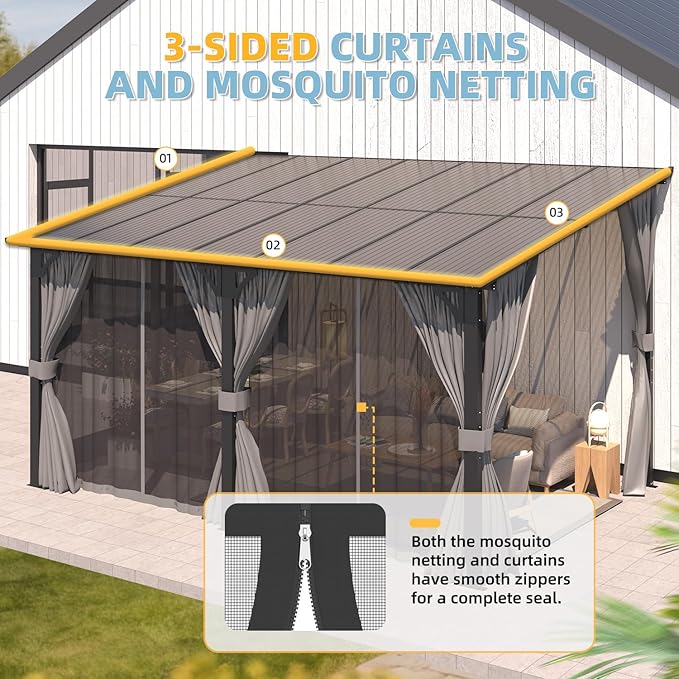AECOJOY 14' x 8' Gazebo Outdoor Pergola, Hard Top Lean to 8x14 Gazebo - Image 4