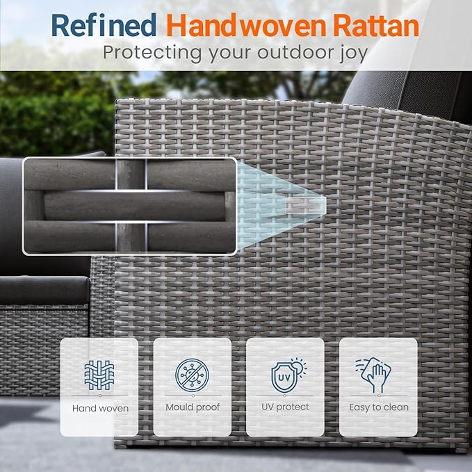Wisteria Lane 5 Piece Patio Furniture Set, Wicker Outdoor Patio Conversation - Image 3