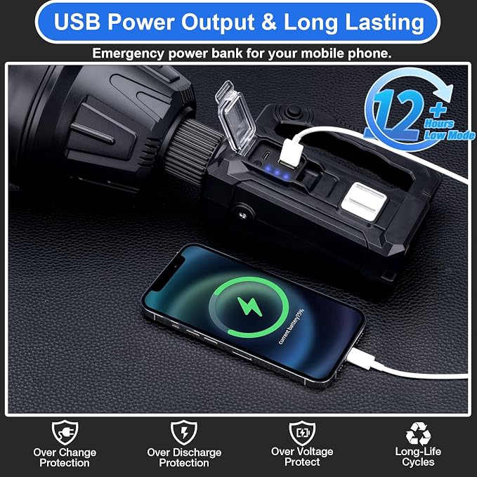 Rechargeable Spotlight Flashlight, Peascat 3, 000L Lumens LED Handheld Spot - Image 4