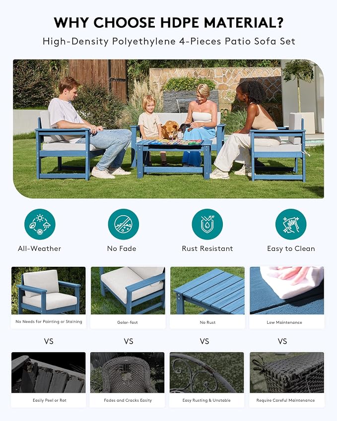 SERWALL 5 Pieces HDPE Outdoor Sofa Set - Image 3