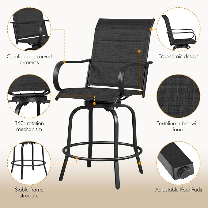 Yaheetech 2 Piece Patio Swivel Bar Stools Texteline Bistro Chairs - Image 6