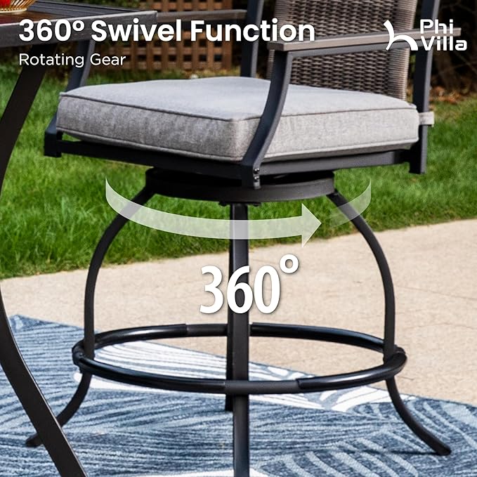 PHI VILLA Outdoor Swivel Bar Stools Set of 2 - Image 4