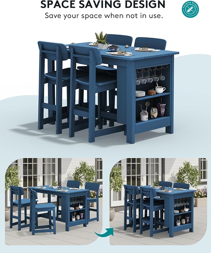 SERWALL Outdoor Bar Stools Set of 2, All Weather HDPE 25" Counter Height Bar - Image 4