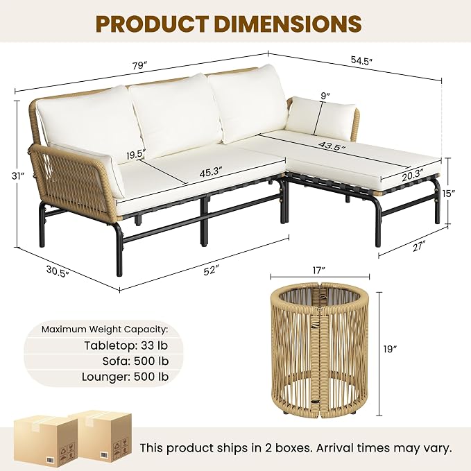 Yaheetech 3 Pieces L-Shaped Conversation Sofa Set, Outdoor Patio Furniture Set - Image 3