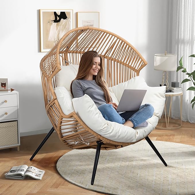 Shintenchi Wicker Egg Chair Outdoor Rattan Patio Chair - Image 6