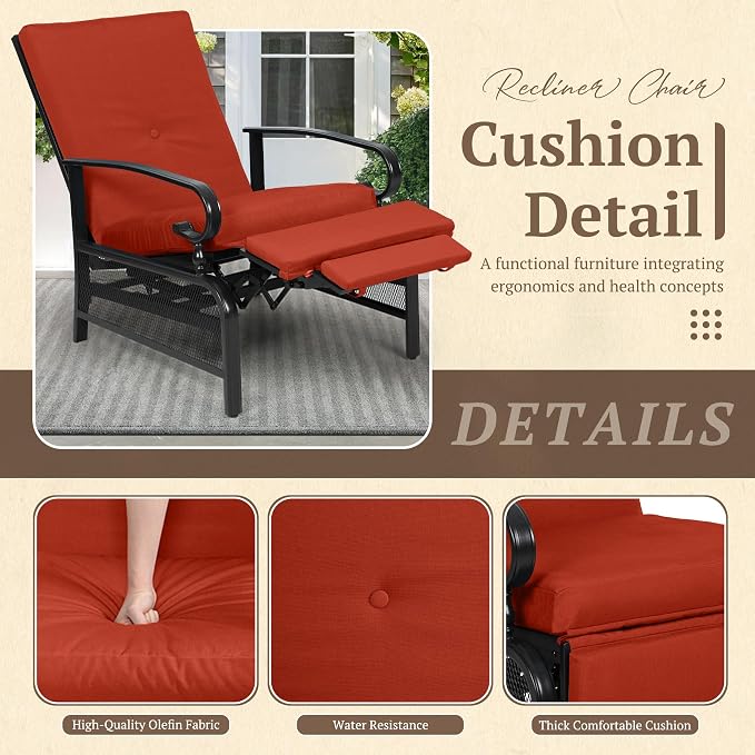 Oakcloud Adjustable Outdoor Lounge Chair Metal Patio Relaxing Recliner Chair - Image 4