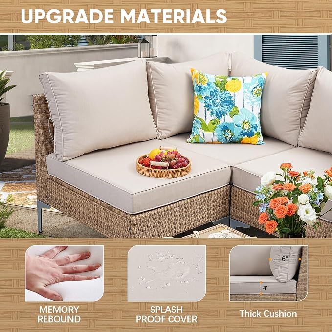 9 Piece Wicker Patio Furniture Set, Outdoor Conversation Sectional Sofa - Image 6