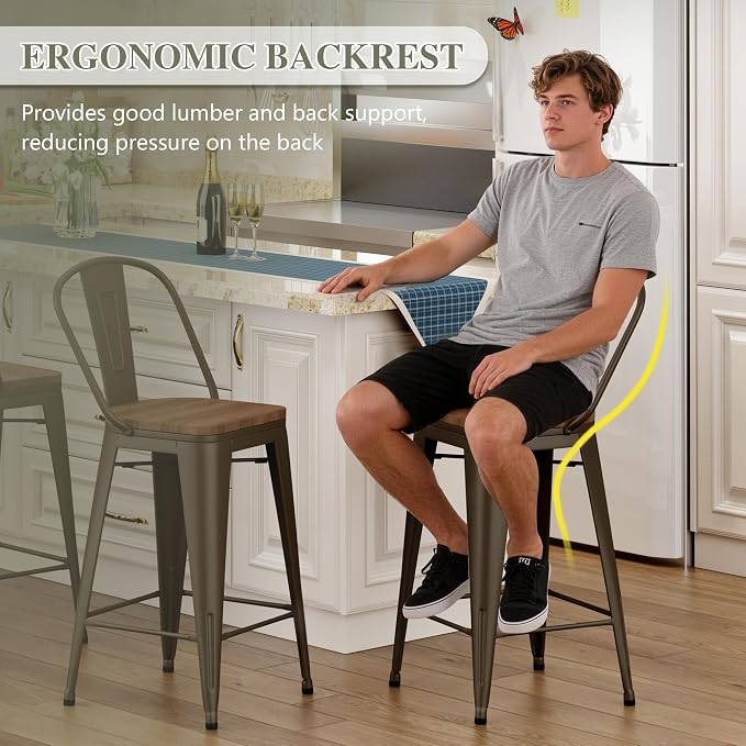 Yongqiang 26 inch Bar Stools Set of 4 Kitchen Counter Height Bar Chairs Modern - Image 5