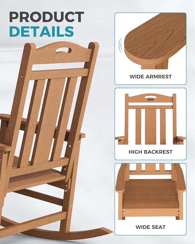 Ciokea Oversized Outdoor Rocking Chairs Set of 3, 380lbs Heavy-Duty Large Patio - Image 6