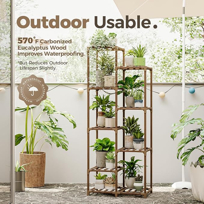 Bamworld Plant Stand Indoor Tall Plant Shelf Outdoor Corner Plants Table Wood - Image 4