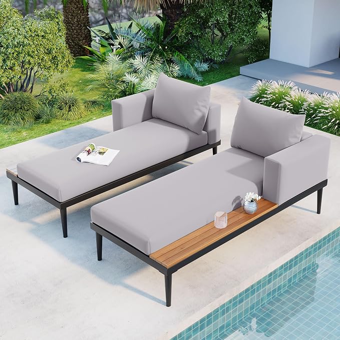 Outdoor Patio Daybed with Wood Topped Side Spaces - Image 2