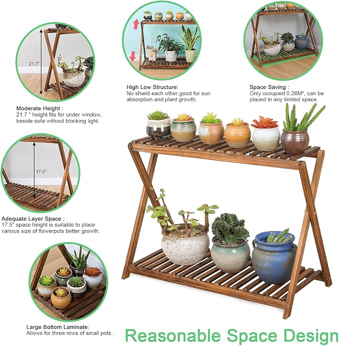 Wooden Plant Stand Indoor 2 Tier Narrow Plant Stand Outdoor Plant Shelf Display - Image 5