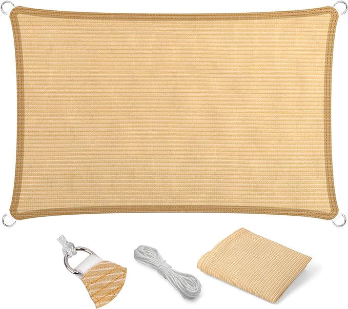 Eden's Decor Straight Flat-Edged Sun Shade Sail Rectangular 14' x 20' Beige by EdensDecorInc