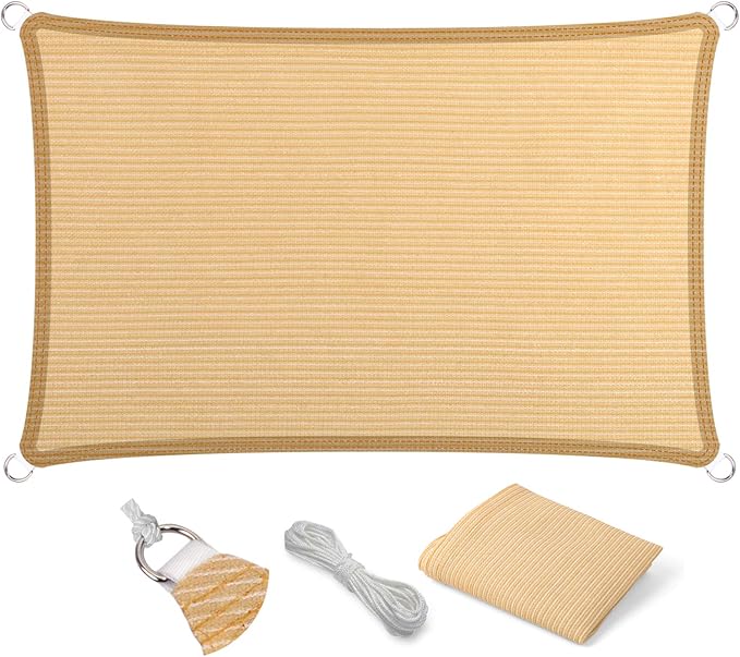 Eden's Decor Straight Flat-Edged Sun Shade Sail Rectangular 12' x 13' Beige by EdensDecorInc