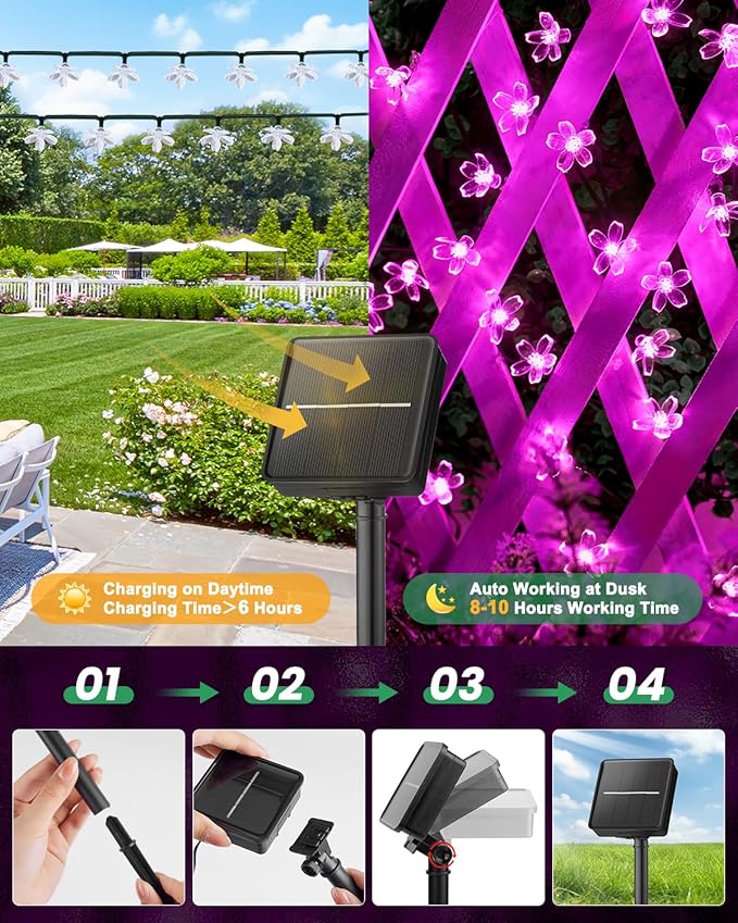 Brightown 2 Pack Total 52FT 120 LED Flower Solar String Lights Outdoor - Image 5
