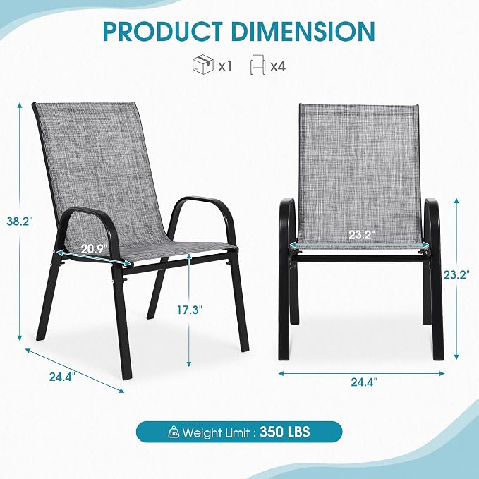 Outdoor Stackable Chairs Set of 8, Stacking Patio Chairs - Image 2