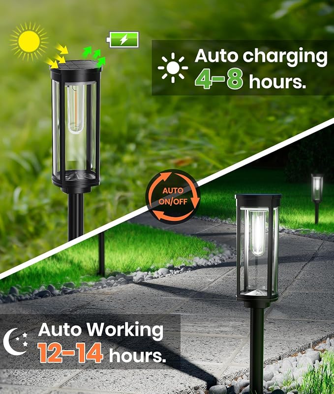 6 Pack Solar Pathway Lights Outdoor, Super Brightness IP65 Waterproof Auto - Image 5