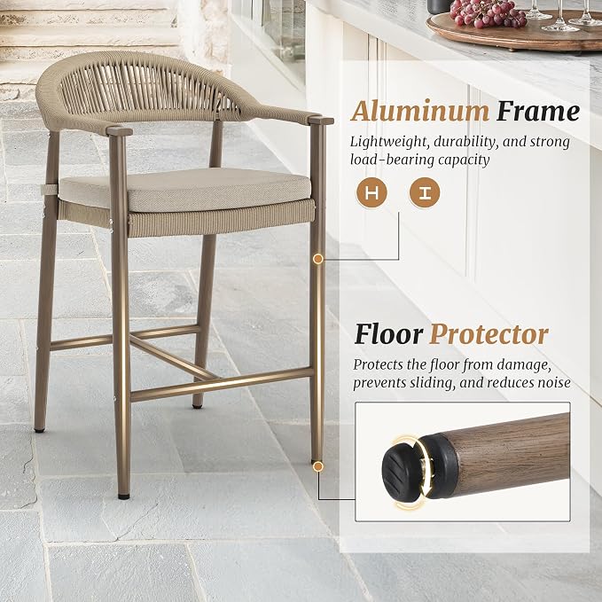 Bar Stools Set of 6, 24.8'' Aluminum Outdoor Bar Stool - Image 5